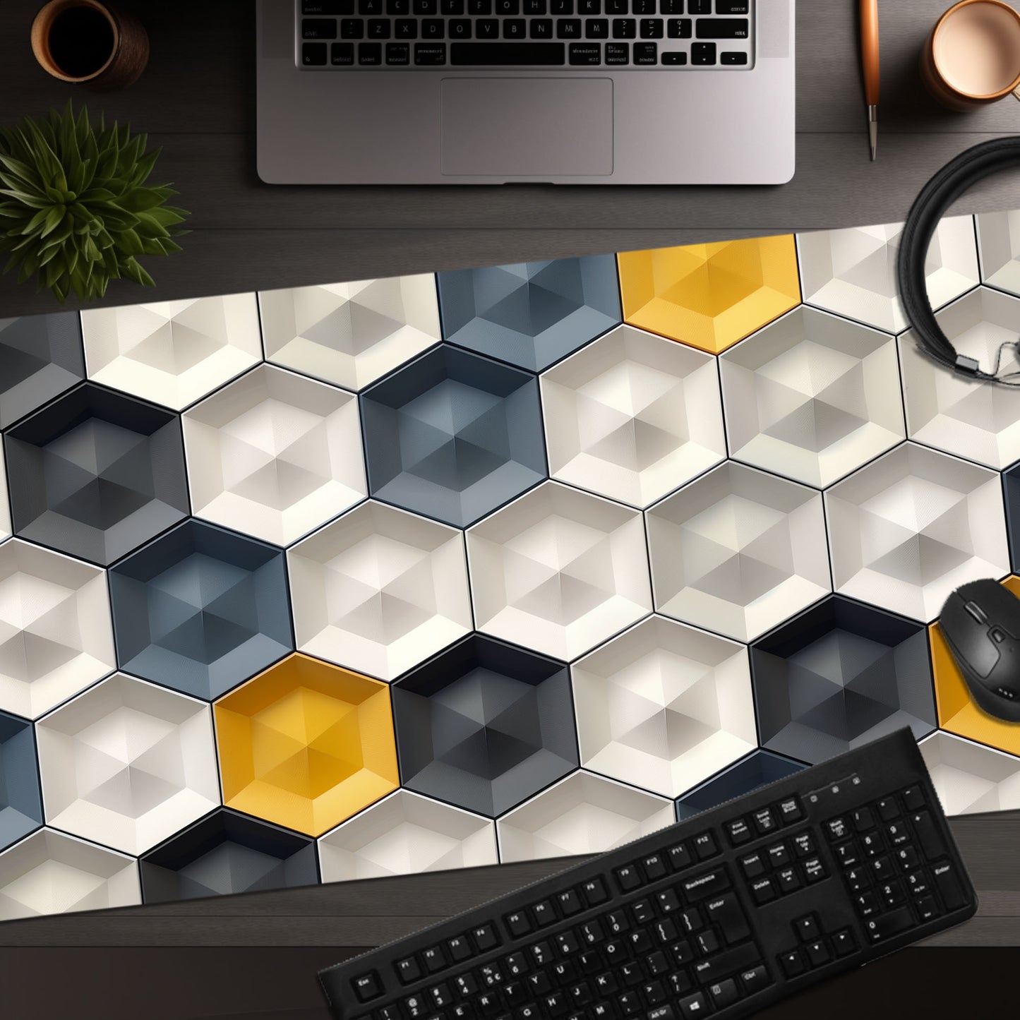 3D Abstract Honeycomb Hexagon Extended XL Gaming Mouse Pad