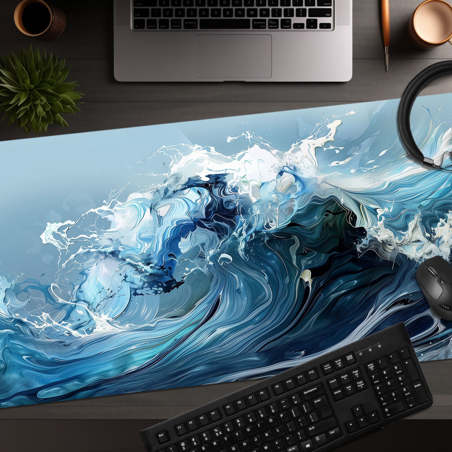 Liquid Paint Powerful Blue Wave Extended XL Gaming Mouse Pad