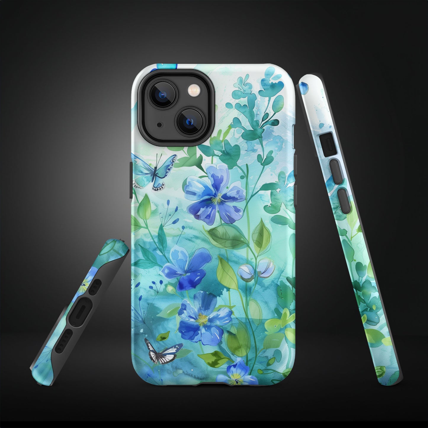 Blue Butterfly Spring Floral Tough Case For iPhone