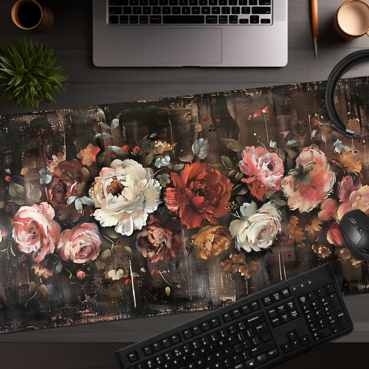 Cottagecore Rustic Roses Floral Extended XL Gaming Mouse Pad