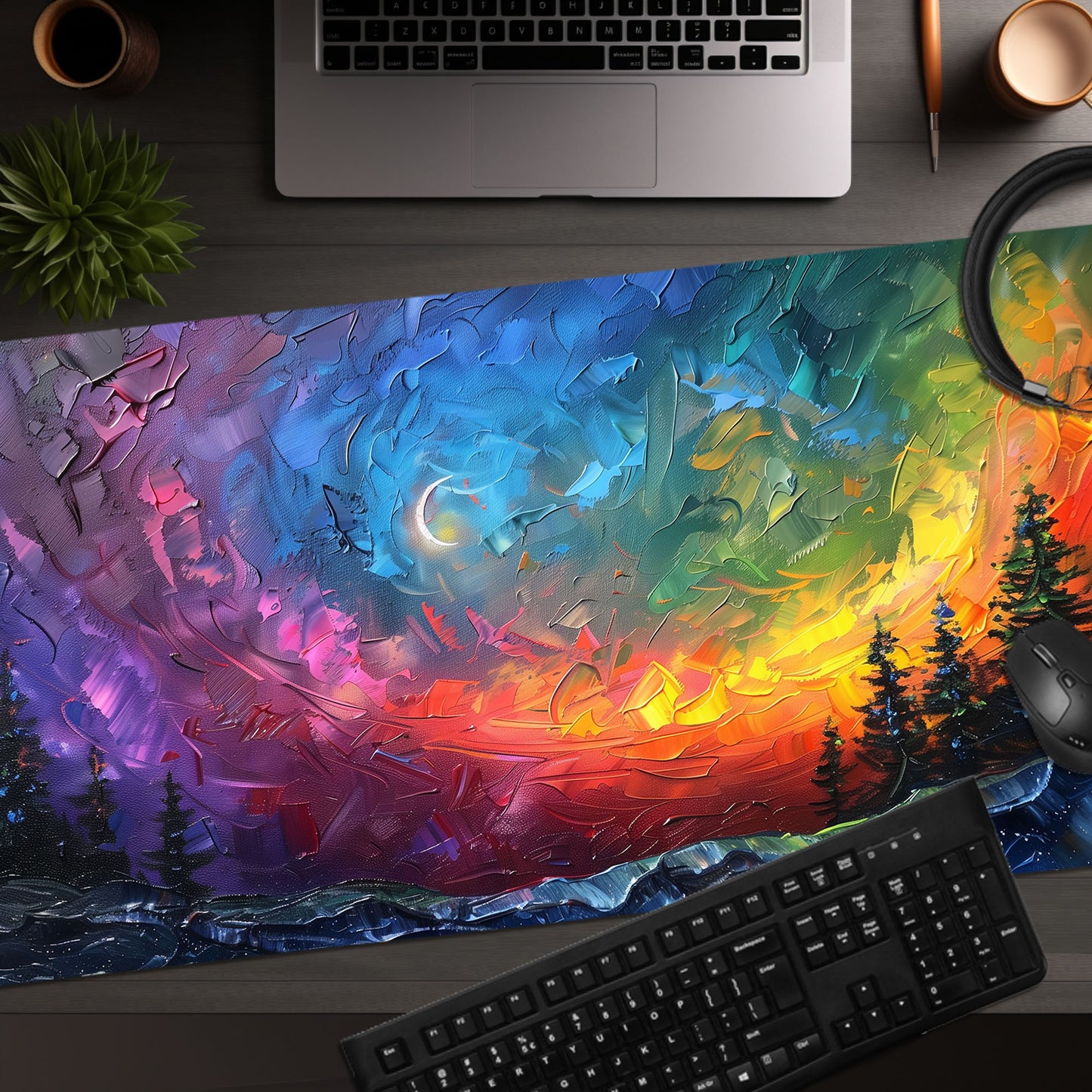 Aurora Borealis Northern Lights Impasto Colorful Landscape Extended XL Gaming Mouse Pad