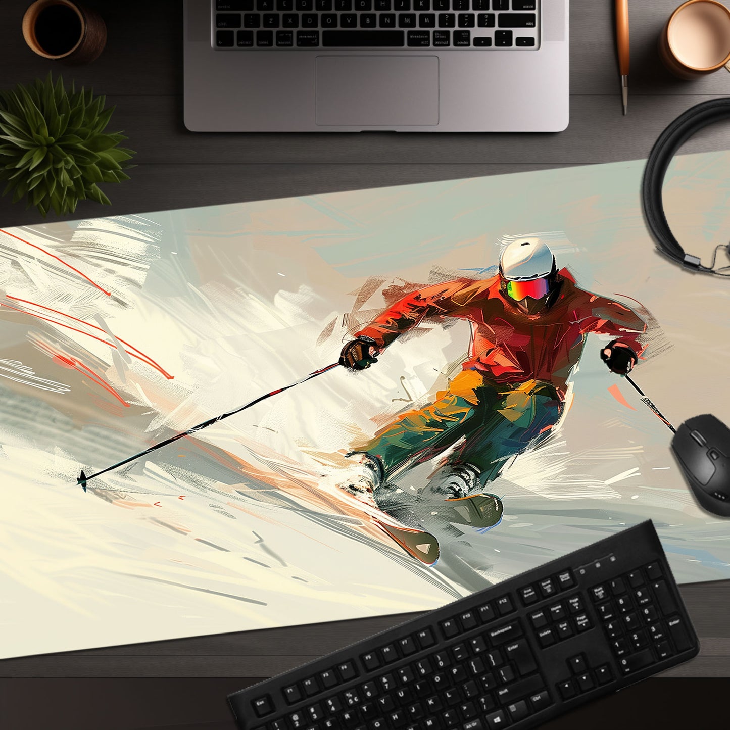 Skiing Downhill Slope Dynamic Action Carving Extended XL Gaming Mouse Pad