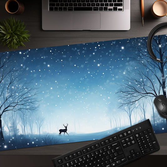 Snowy Night Sky With Deer Extended XL Gaming Mouse Pad