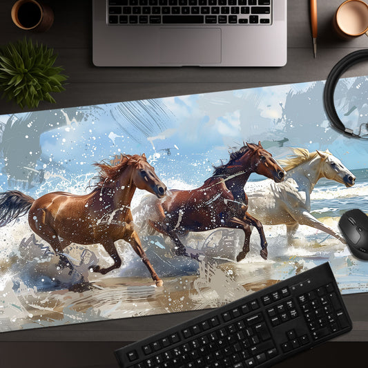 Wild Horses Running Free Oceanside Landscape Extended XL Gaming Mouse Pad