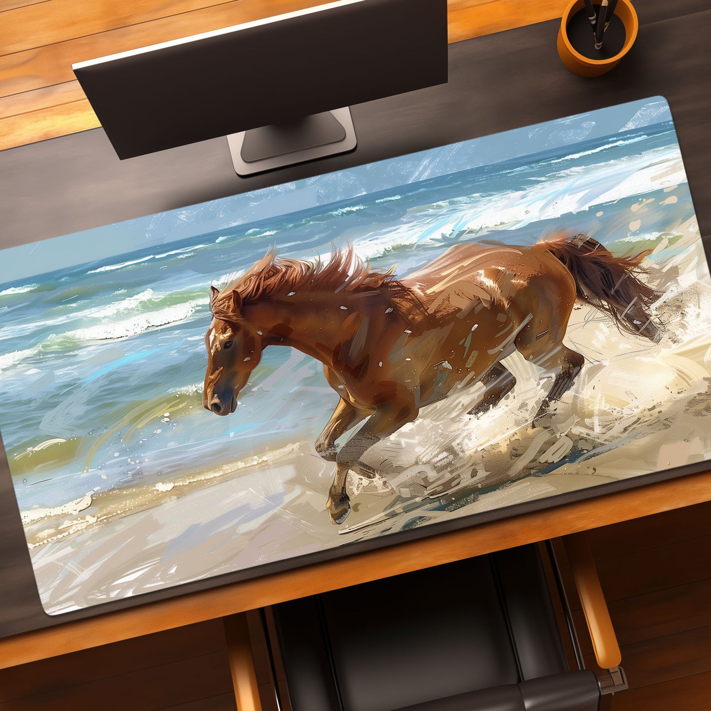 Wild Horse Oceanside Landscape Desk Mat, North Carolina Inspiration Extended XL Gaming Mouse Pad