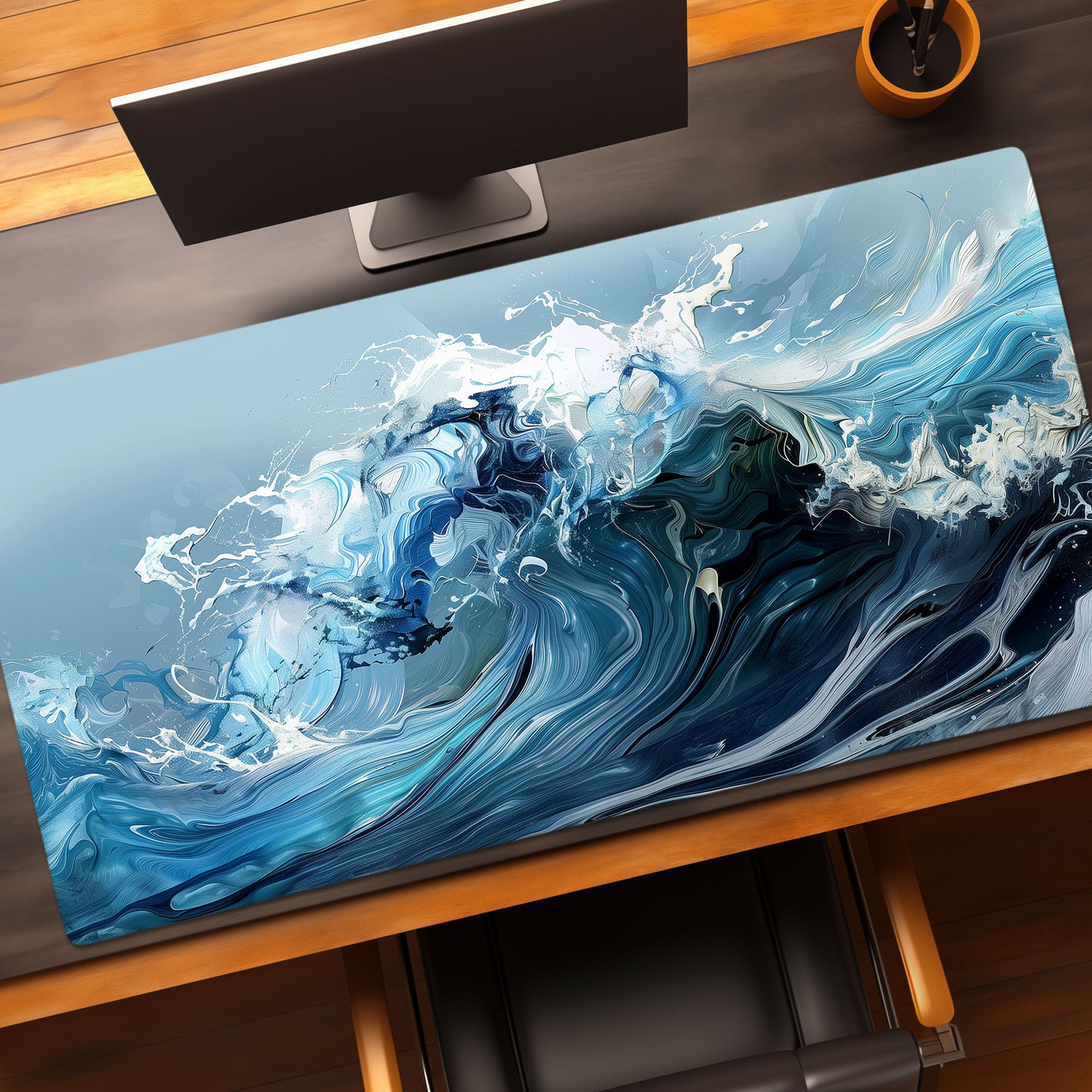 Liquid Paint Powerful Blue Wave Extended XL Gaming Mouse Pad