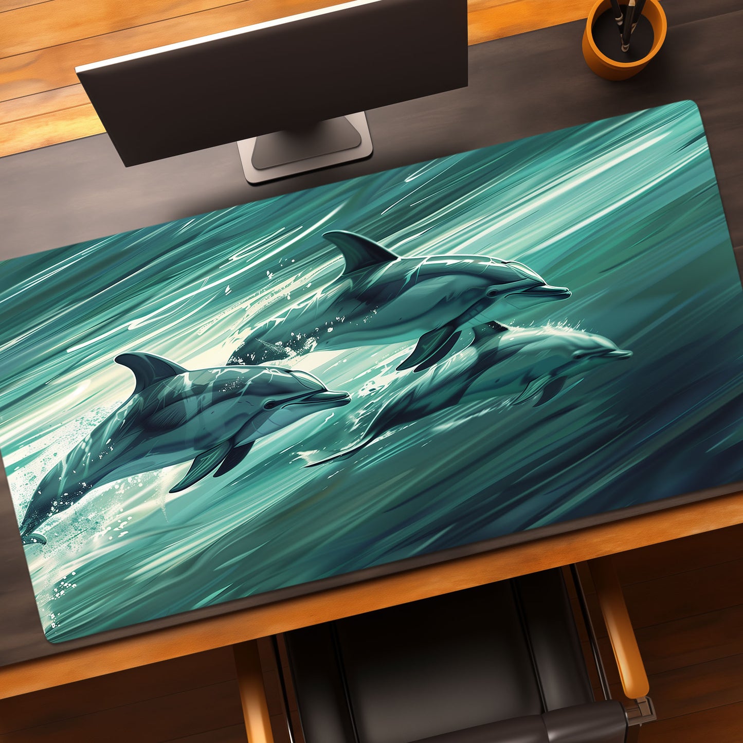 Dolphin Pod Trio Swimming Together Extended XL Gaming Mouse Pad