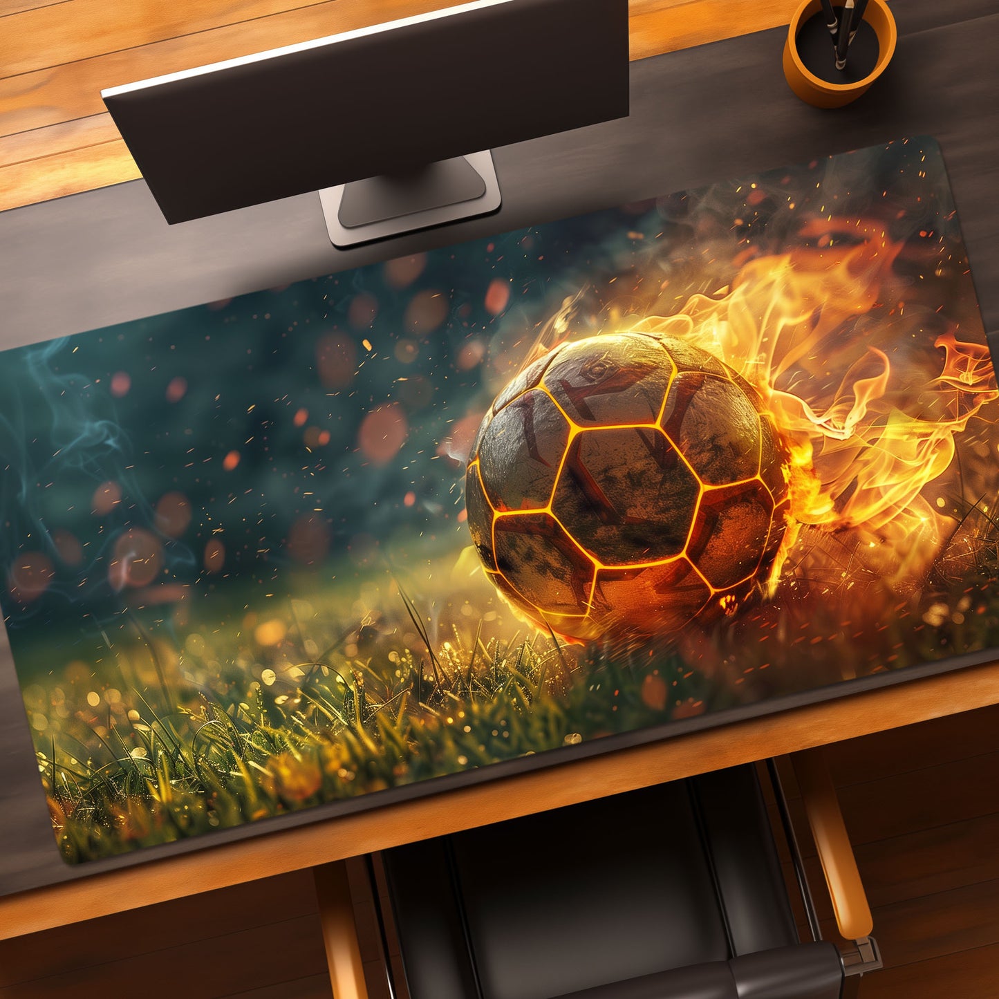 Fiery Soccer Ball Football Extended XL Gaming Mouse Pad