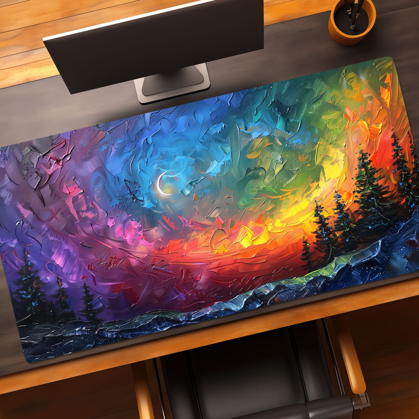 Aurora Borealis Northern Lights Impasto Colorful Landscape Extended XL Gaming Mouse Pad