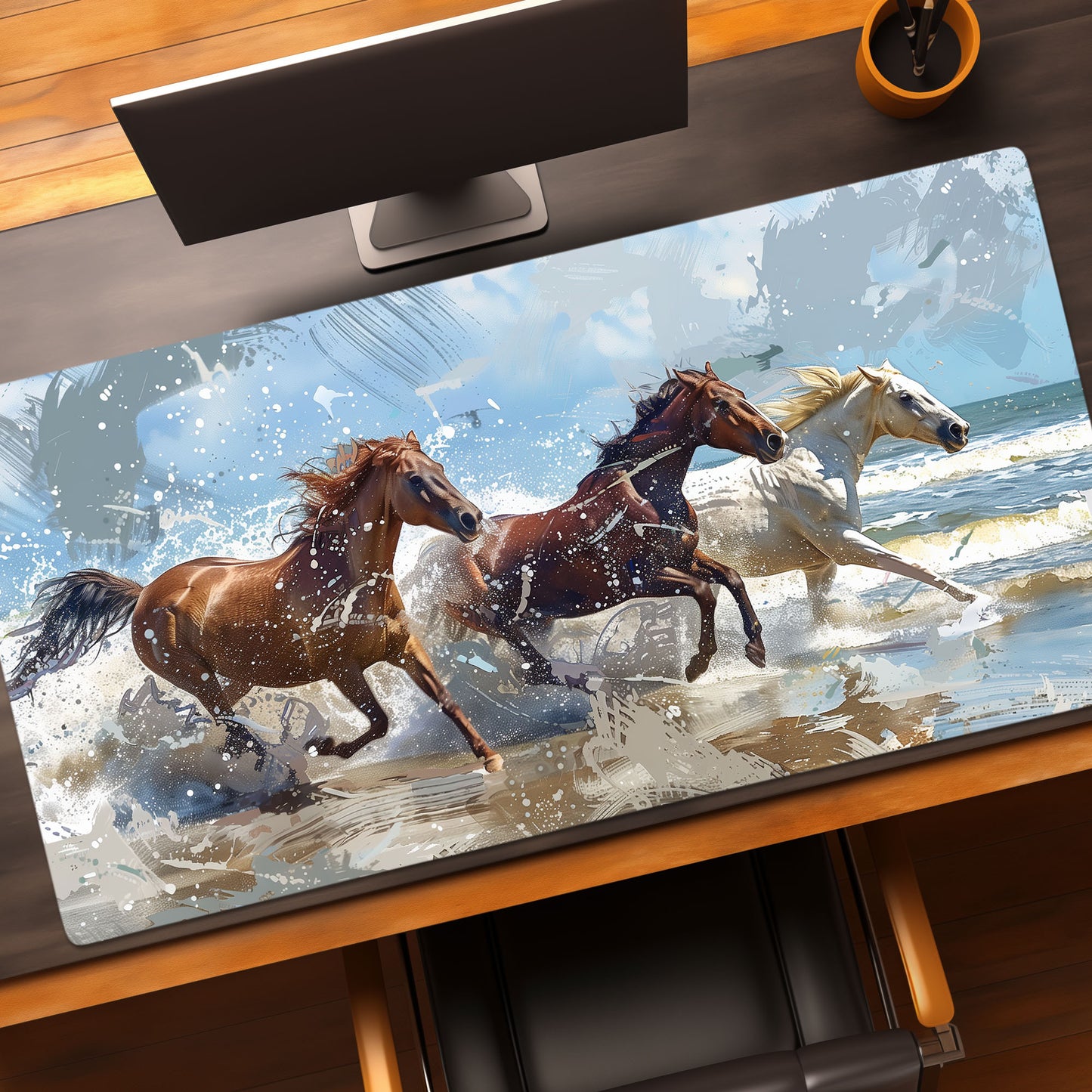 Wild Horses Running Free Oceanside Landscape Extended XL Gaming Mouse Pad