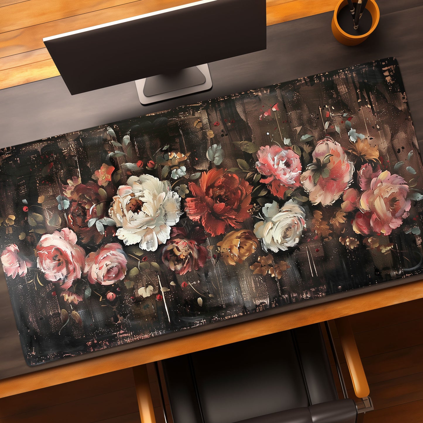 Cottagecore Rustic Roses Floral Extended XL Gaming Mouse Pad