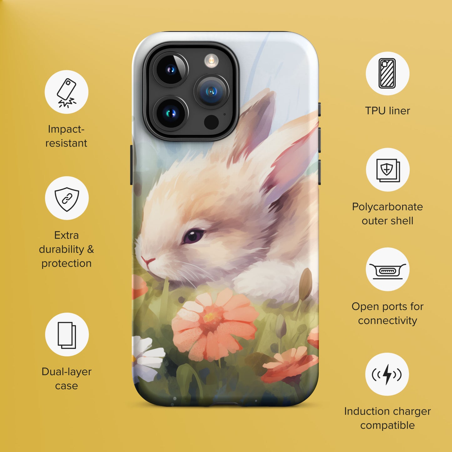 Bunny Rabbit Floral Tough Case For iPhone