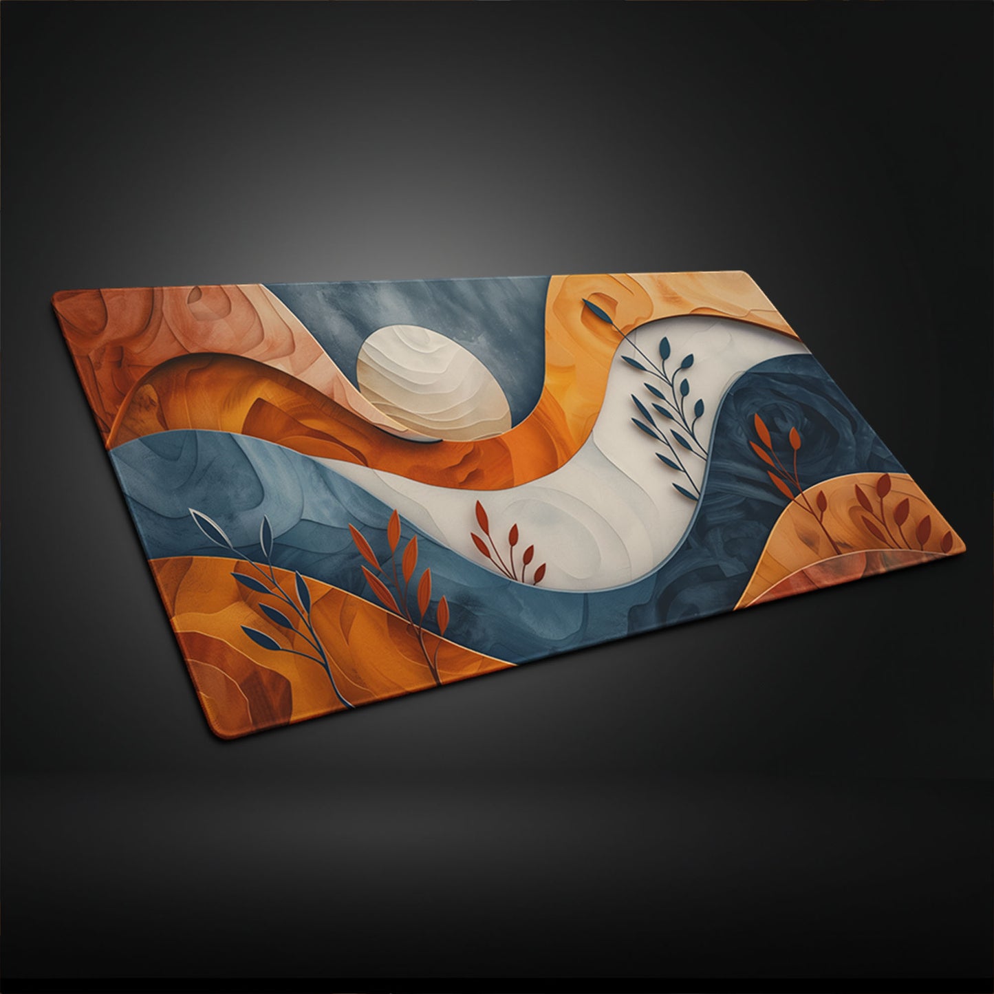 Boho Abstract Wood Landscape Desk Mat, Mountain Ocean and Moon Extended XL Gaming Mouse Pad