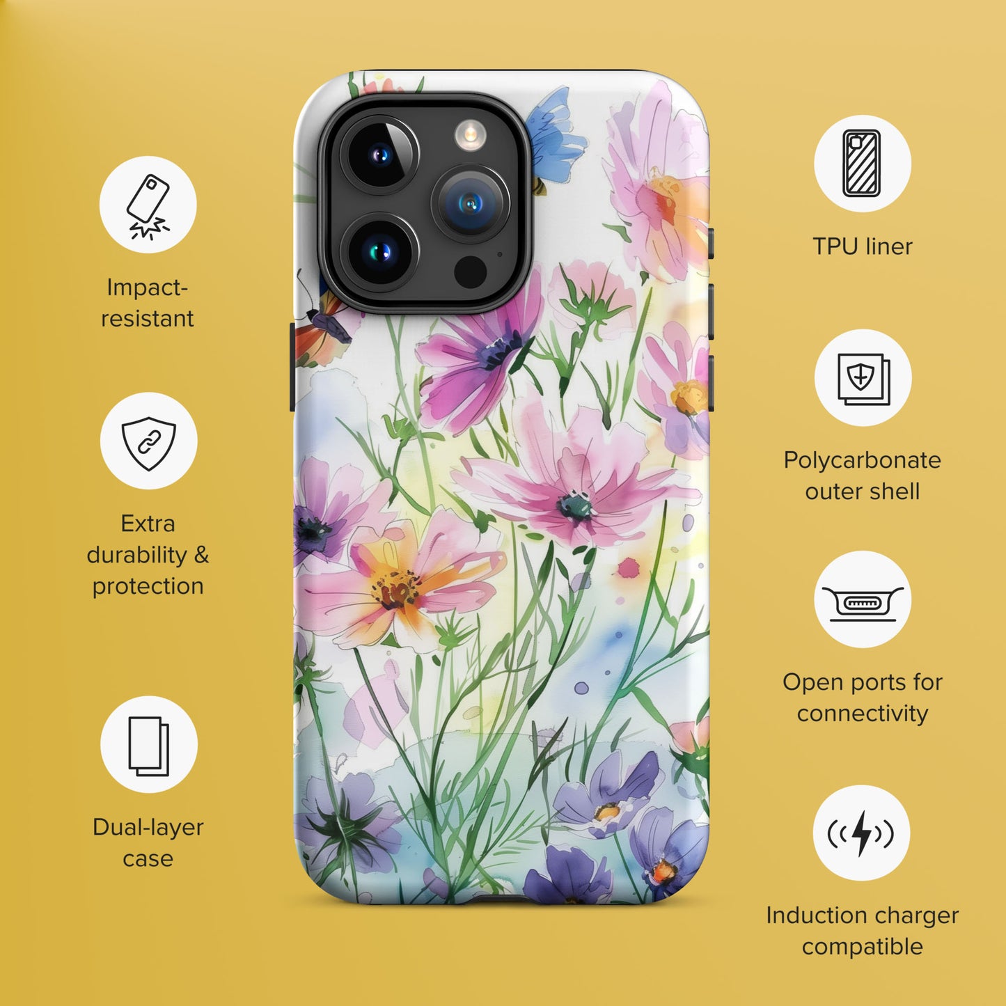 Watercolor Floral Butterfly Tough Case For iPhone