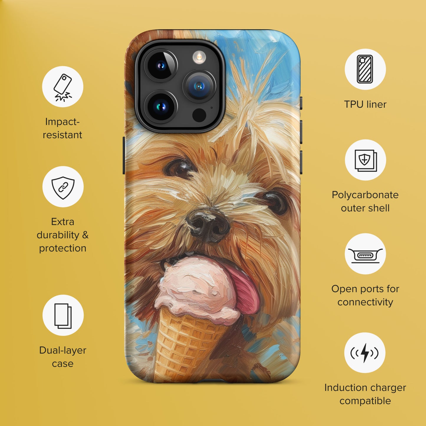 Yorkie Puppy Dog with Ice Cream Tough Case For iPhone