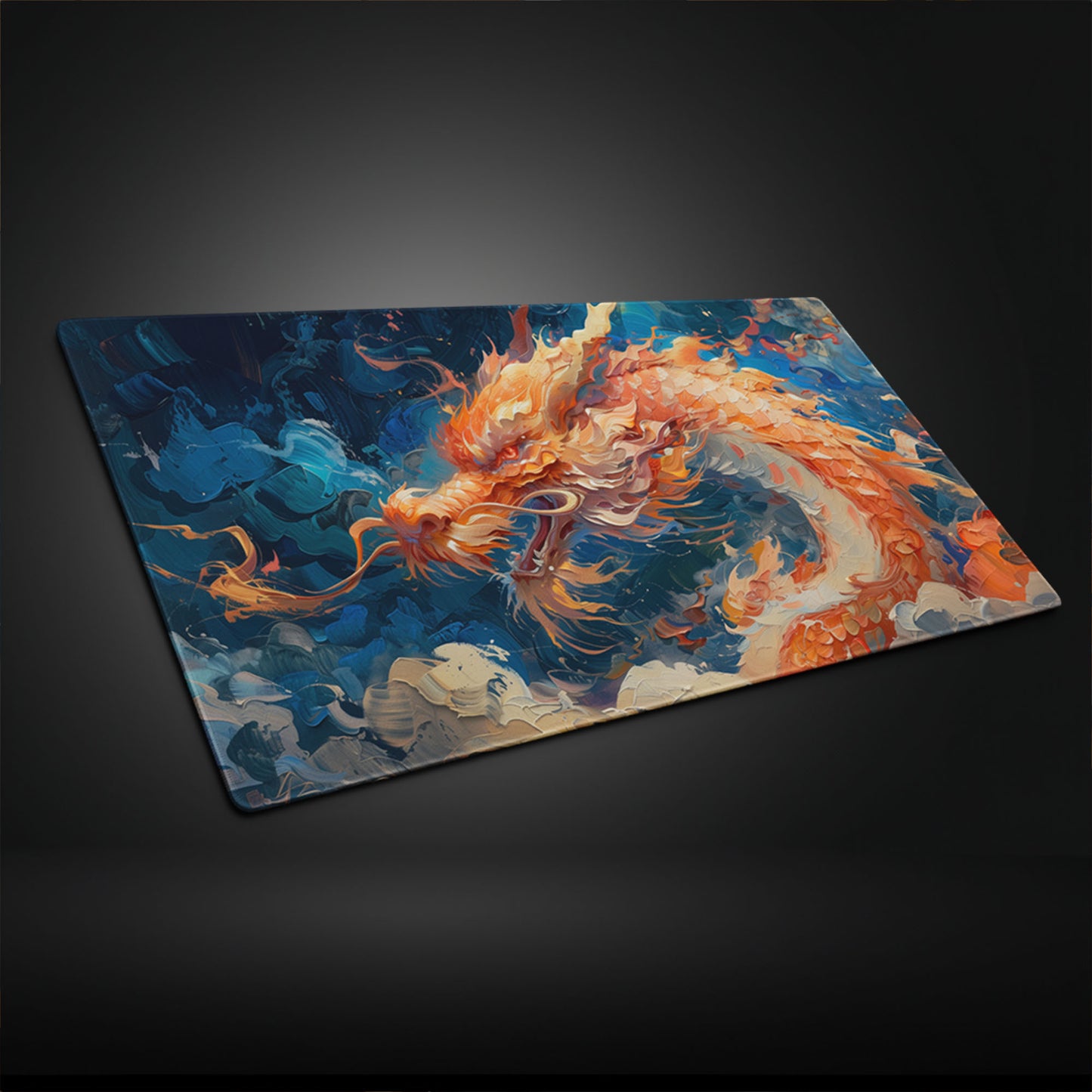 Fire Orange Dragon White Blue Extended XL Gaming Mouse Pad