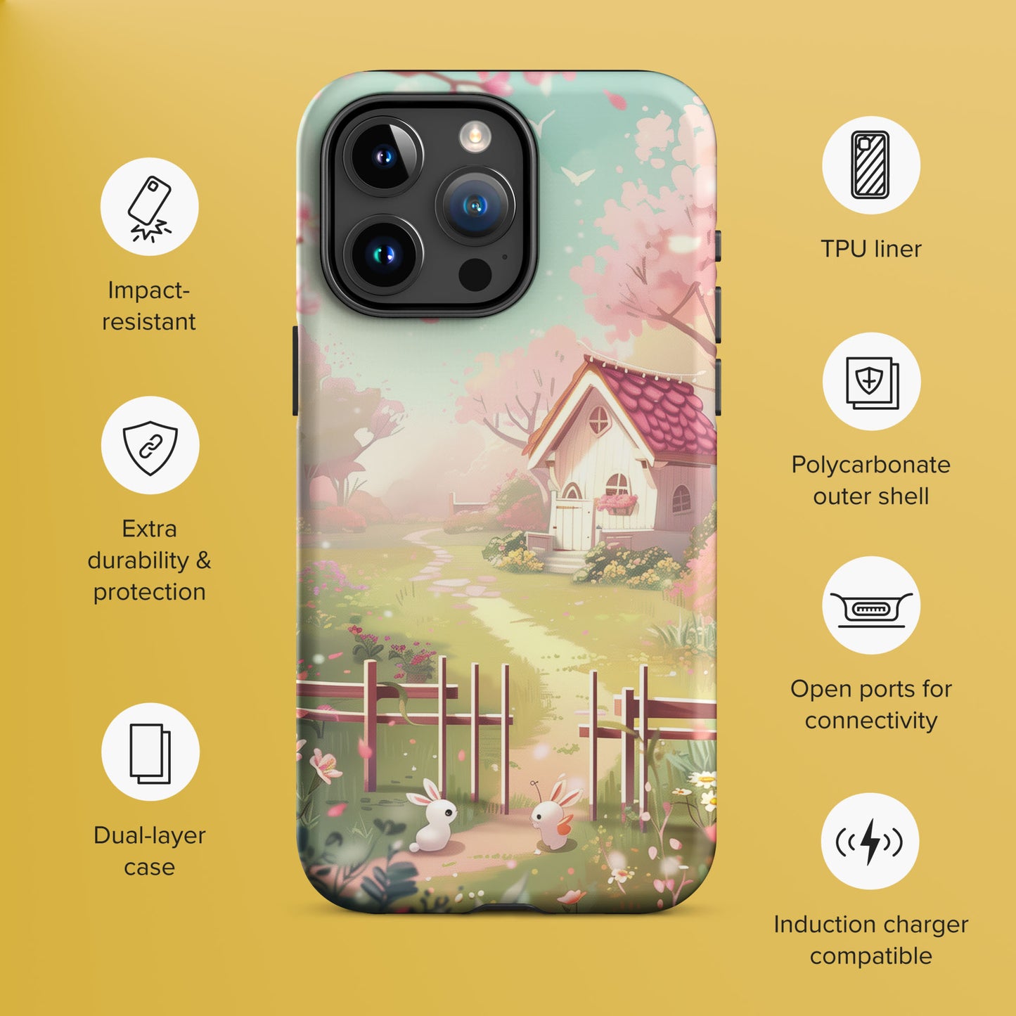 Kawaii Style Bunnies Visit Tough Case For iPhone