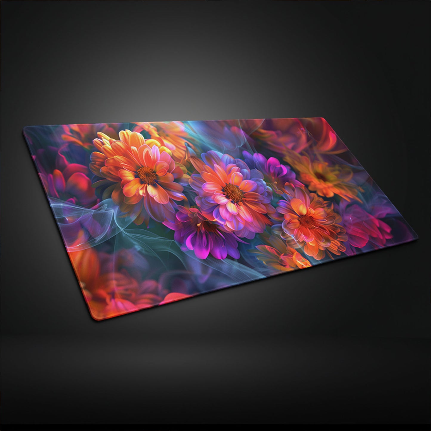 Fluorescent Neon Pop Chrysanthemum Floral Extended XL Gaming Mouse Pad