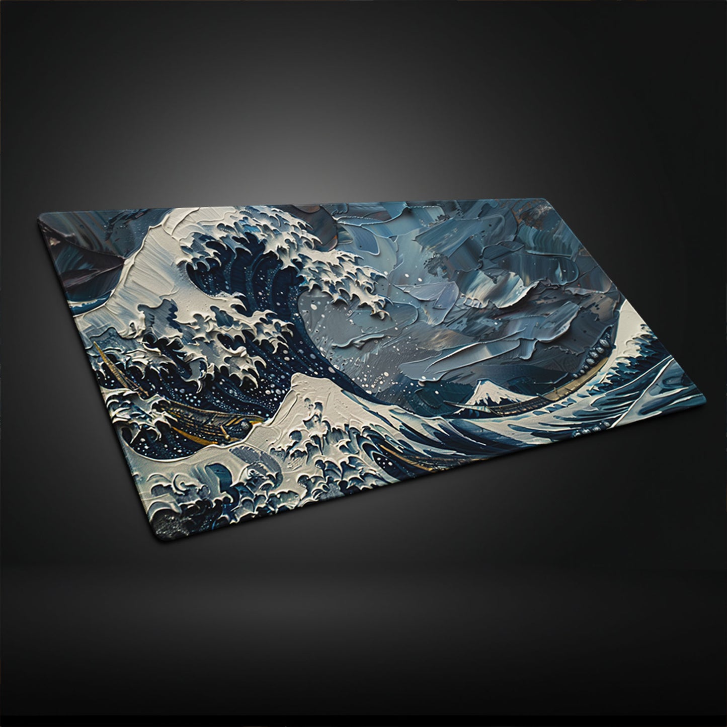 Impasto Style The Great Wave Hokusai Dark Blue Version Extended XL Gaming Mouse Pad