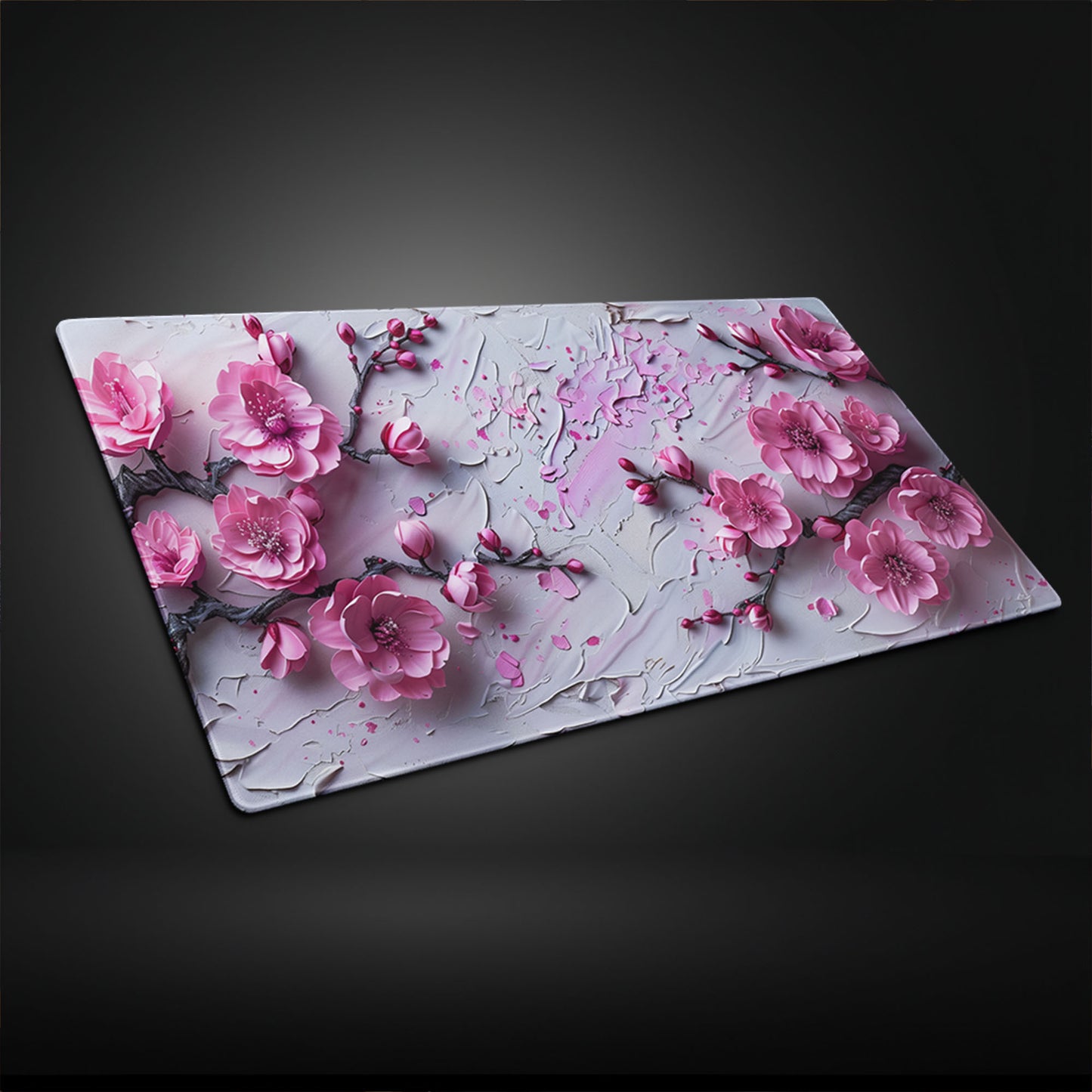 Impasto Style Cherry Blossoms White Pink Extended XL Gaming Mouse Pad