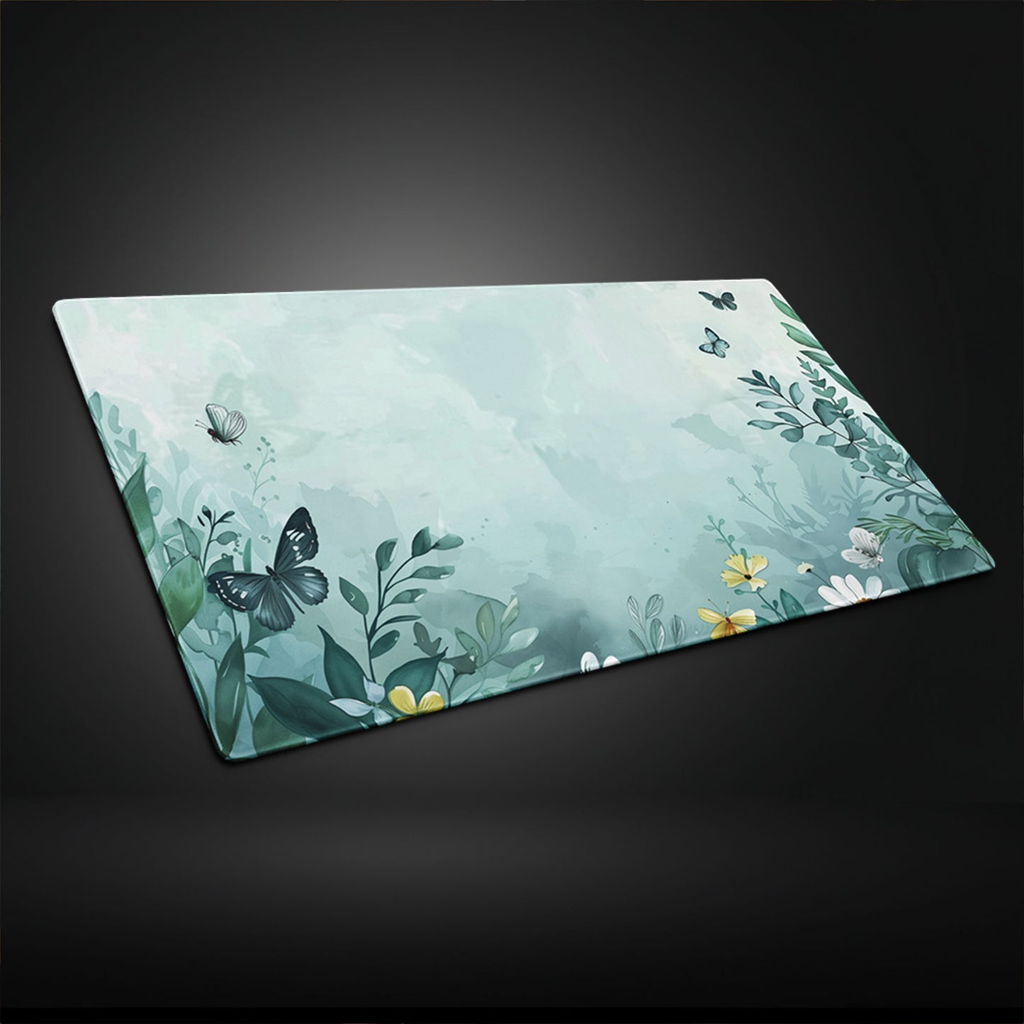 Aqua Blue Floral Butterfly Misty Extended XL Gaming Mouse Pad