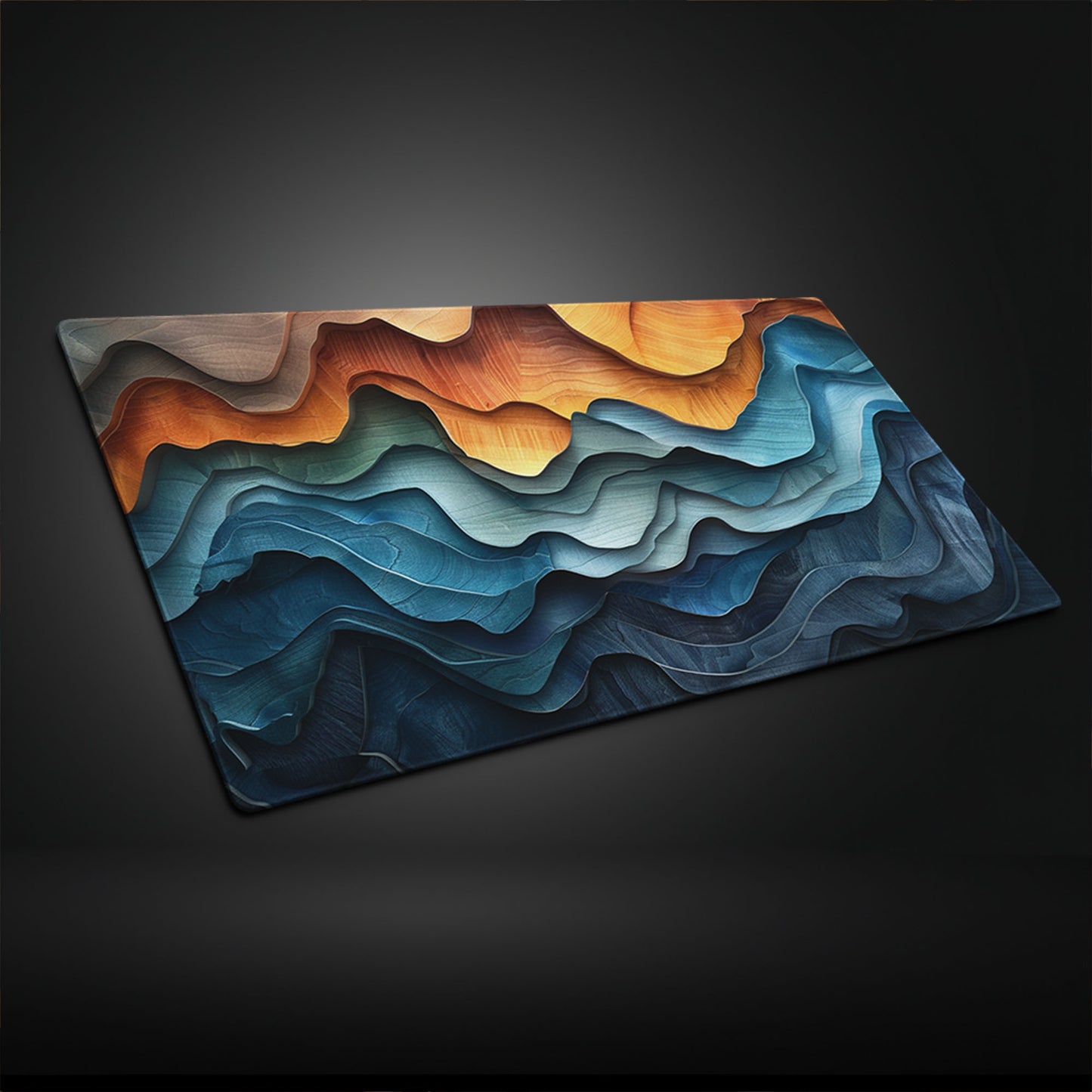 Boho Abstract Wood Landscape Desk Mat, Mountain Ocean and Steps Extended XL Gaming Mouse Pad