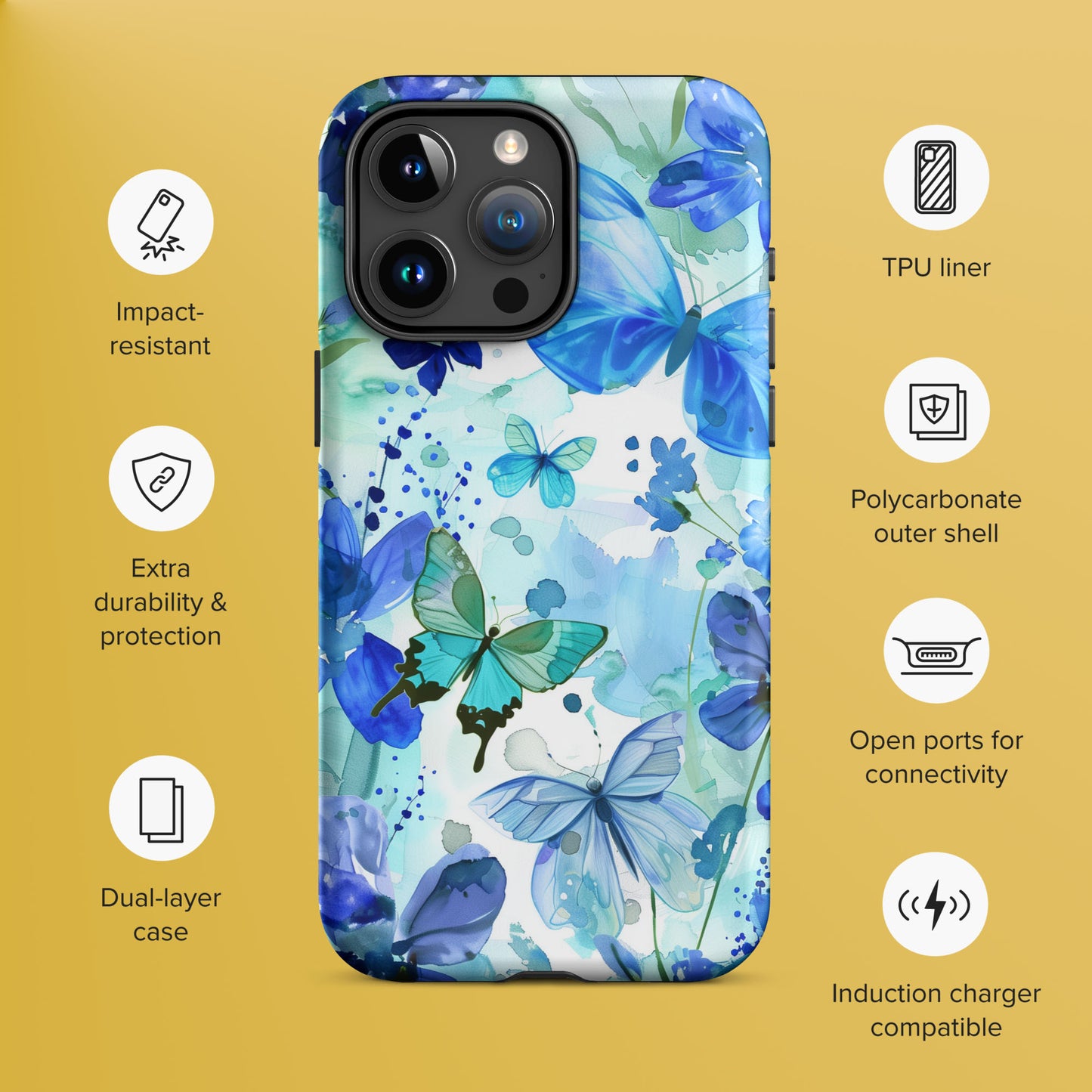 Blue Watercolor Butterflies Tough Case For iPhone