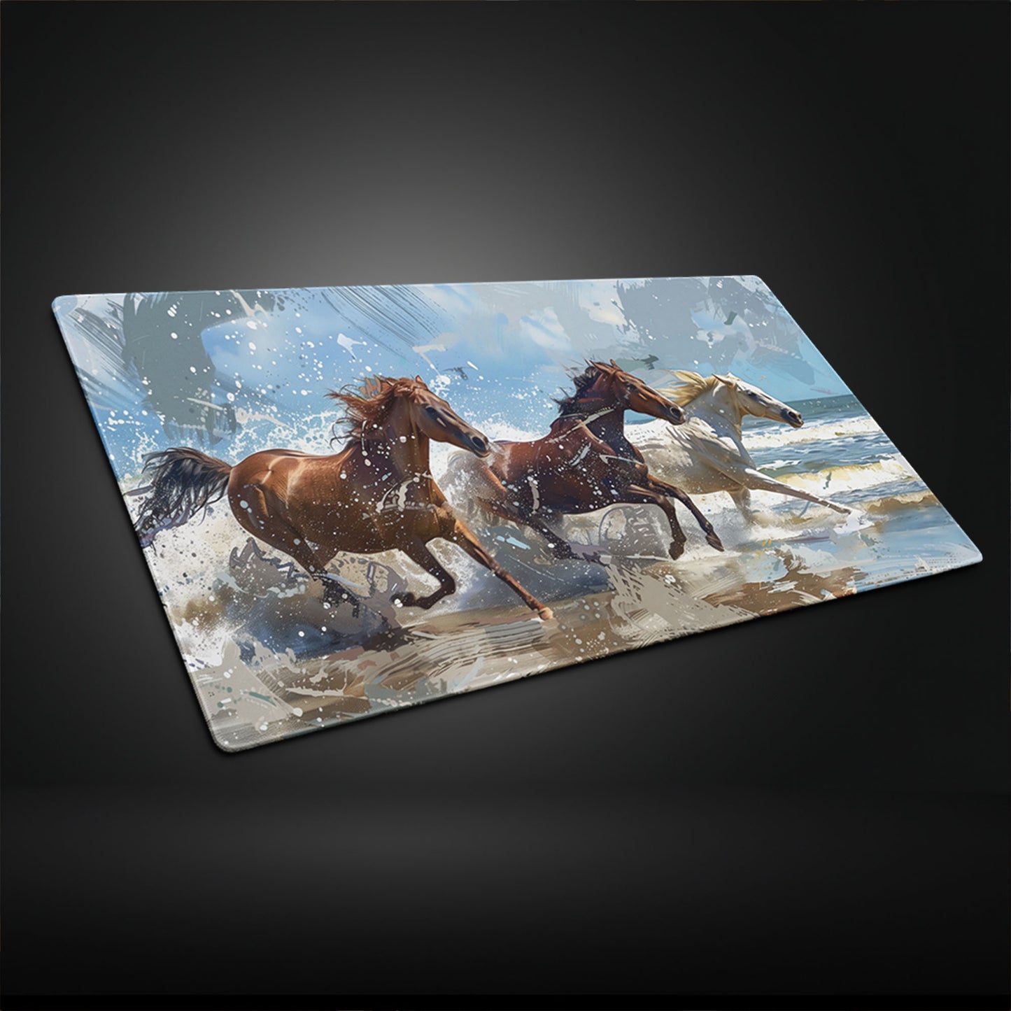 Wild Horses Running Free Oceanside Landscape Extended XL Gaming Mouse Pad