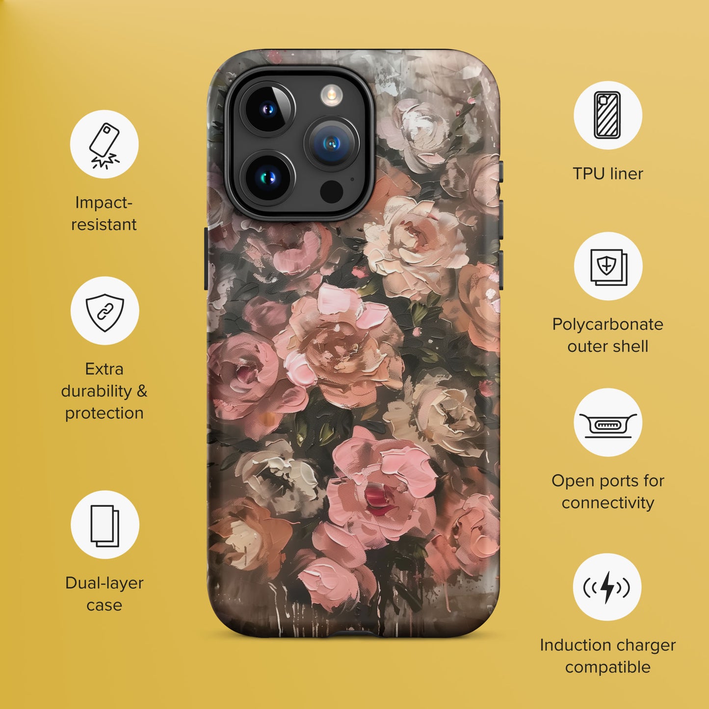 Brown and Pink Roses Cottage Core Tough Case For iPhone