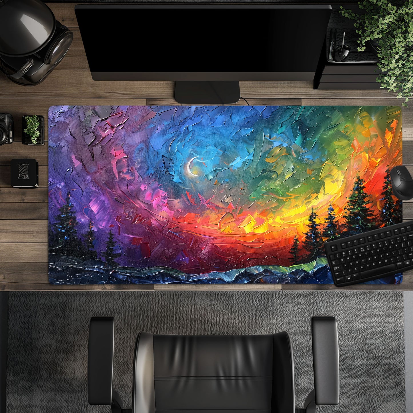 Aurora Borealis Northern Lights Impasto Colorful Landscape Extended XL Gaming Mouse Pad