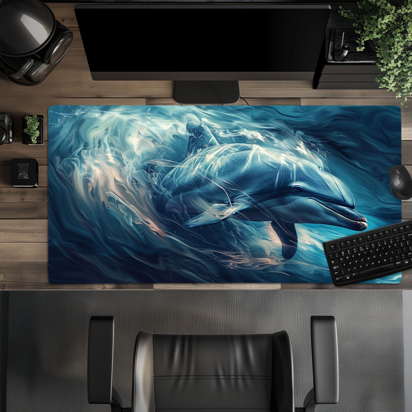 Blue Dolphin Swirling In The Ocean Extended XL Gaming Mouse Pad