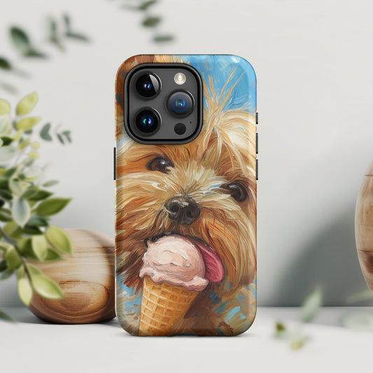 Yorkie Puppy Dog with Ice Cream Tough Case For iPhone