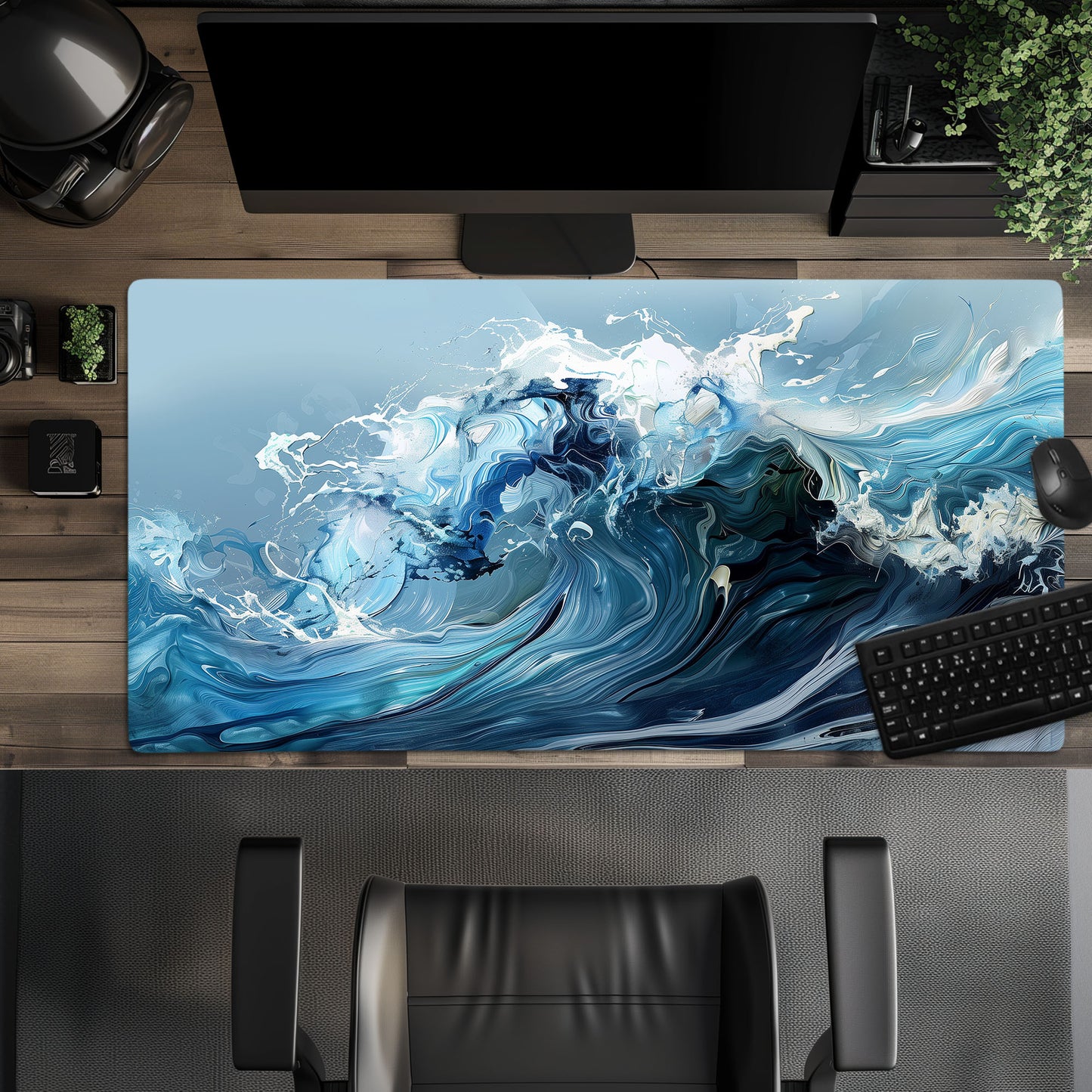 Liquid Paint Powerful Blue Wave Extended XL Gaming Mouse Pad