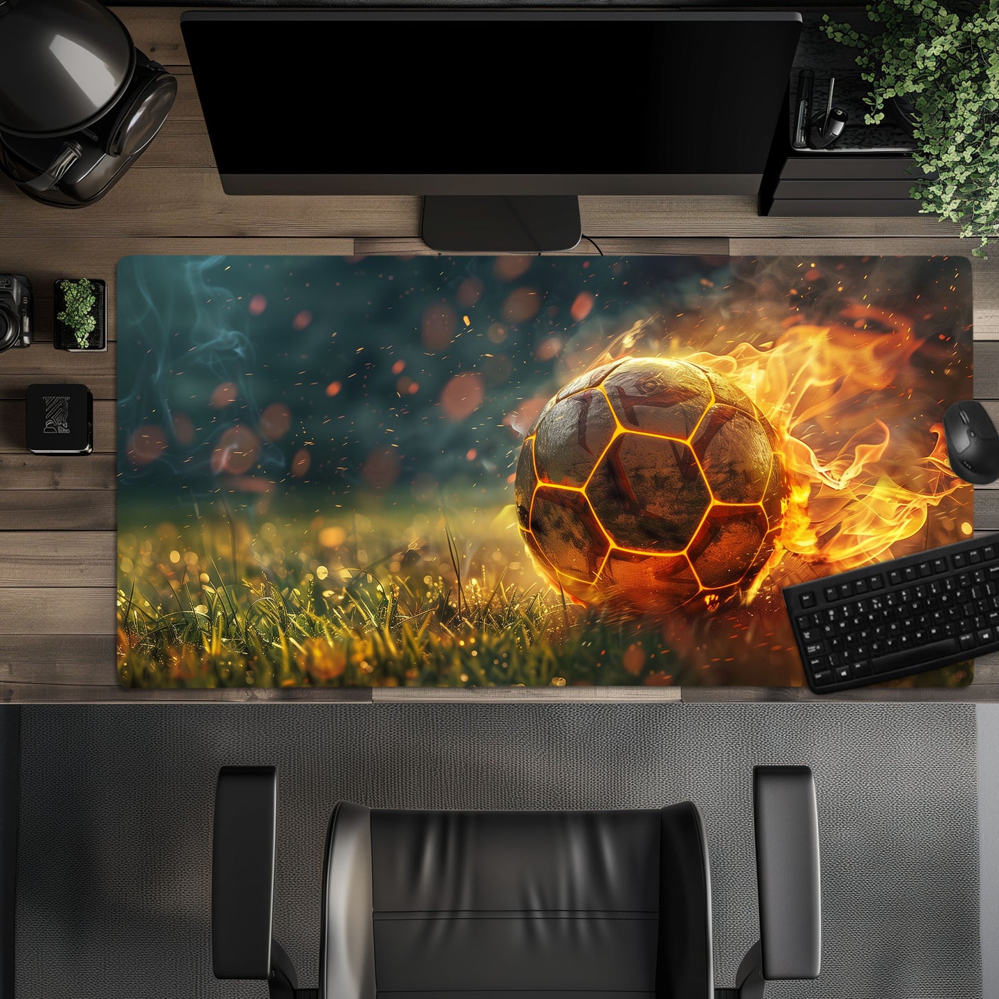 Fiery Soccer Ball Football Extended XL Gaming Mouse Pad