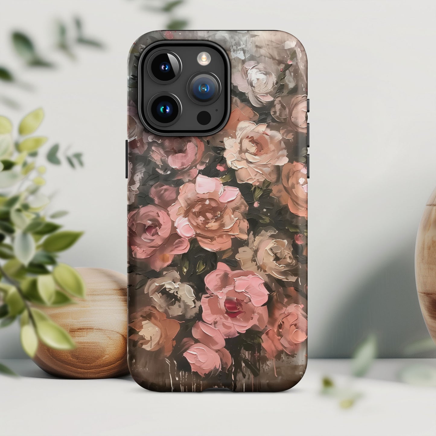 Brown and Pink Roses Cottage Core Tough Case For iPhone