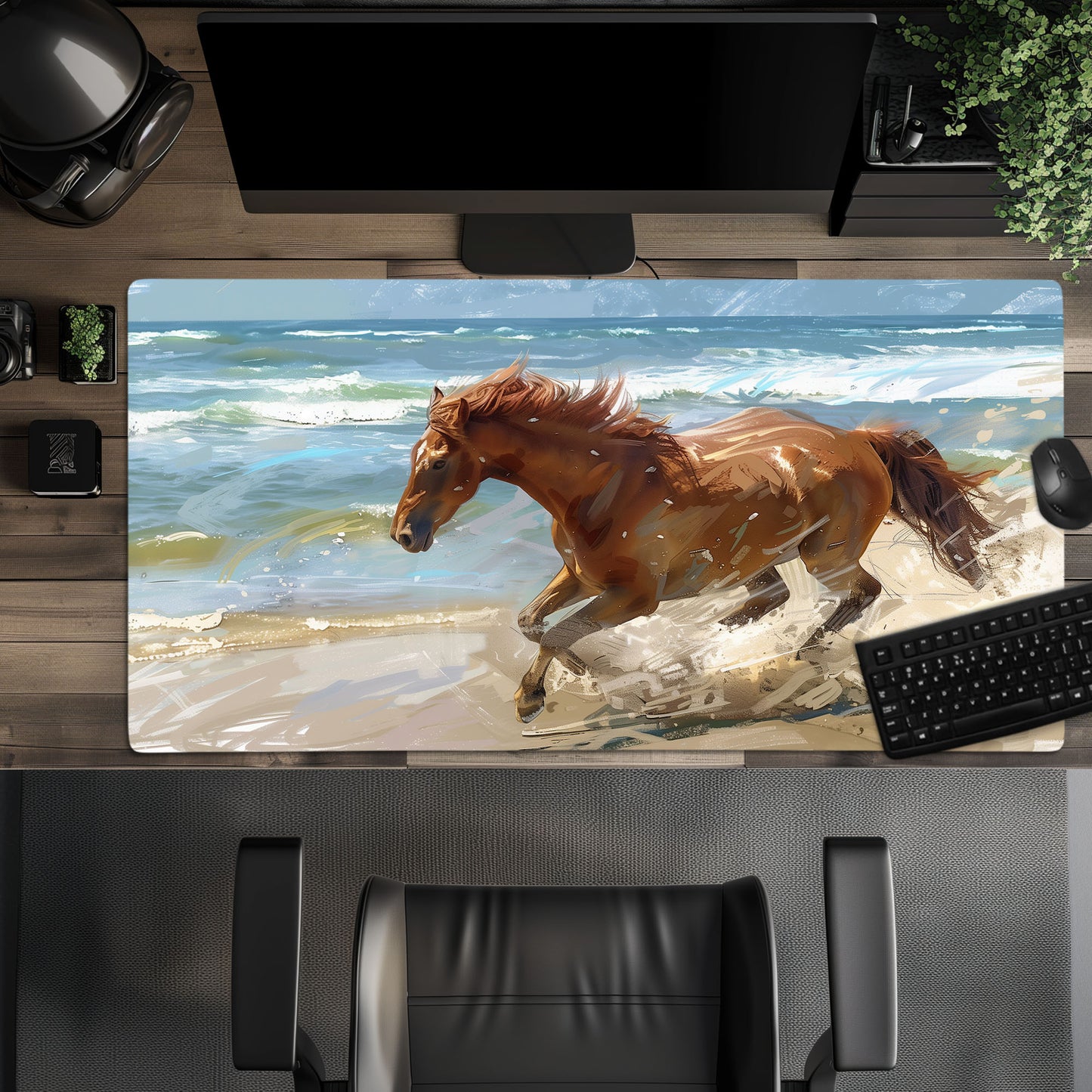 Wild Horse Oceanside Landscape Desk Mat, North Carolina Inspiration Extended XL Gaming Mouse Pad