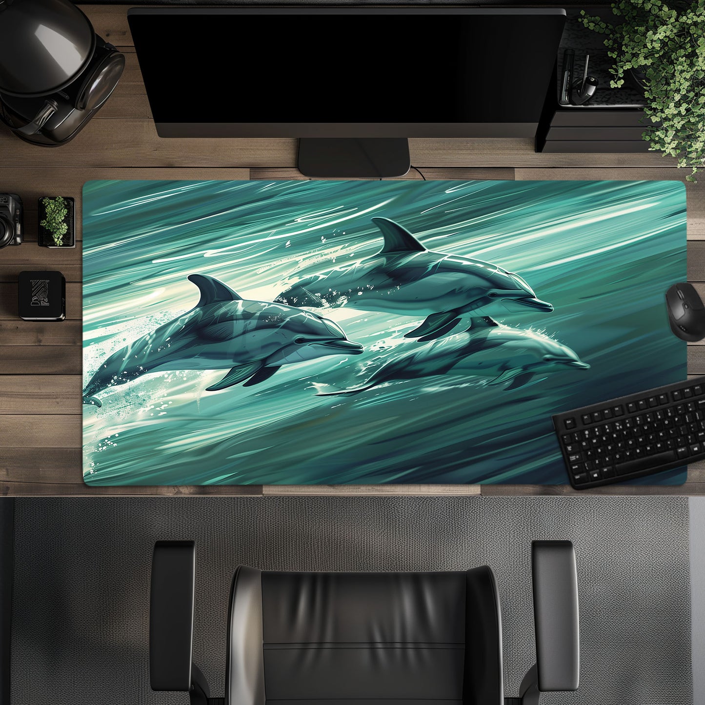 Dolphin Pod Trio Swimming Together Extended XL Gaming Mouse Pad