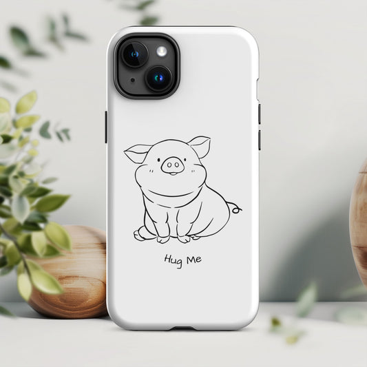 Cutest Sitting Pig with "Hug Me" White Tough Case For iPhone