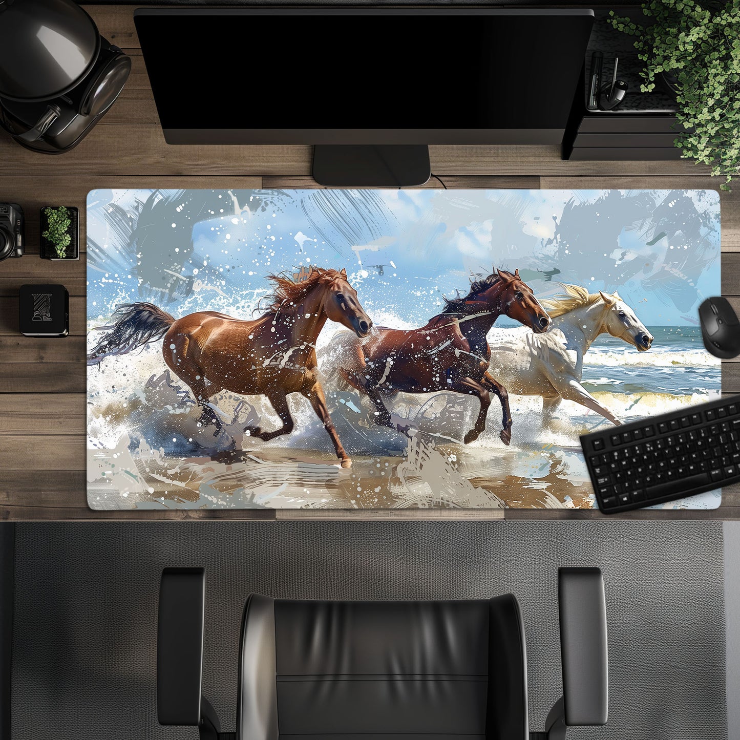 Wild Horses Running Free Oceanside Landscape Extended XL Gaming Mouse Pad