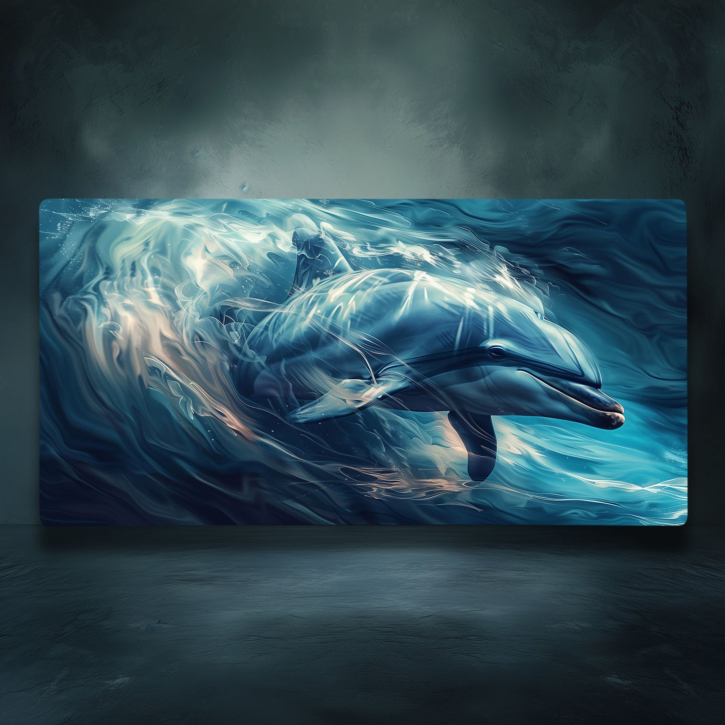 Blue Dolphin Swirling In The Ocean Extended XL Gaming Mouse Pad