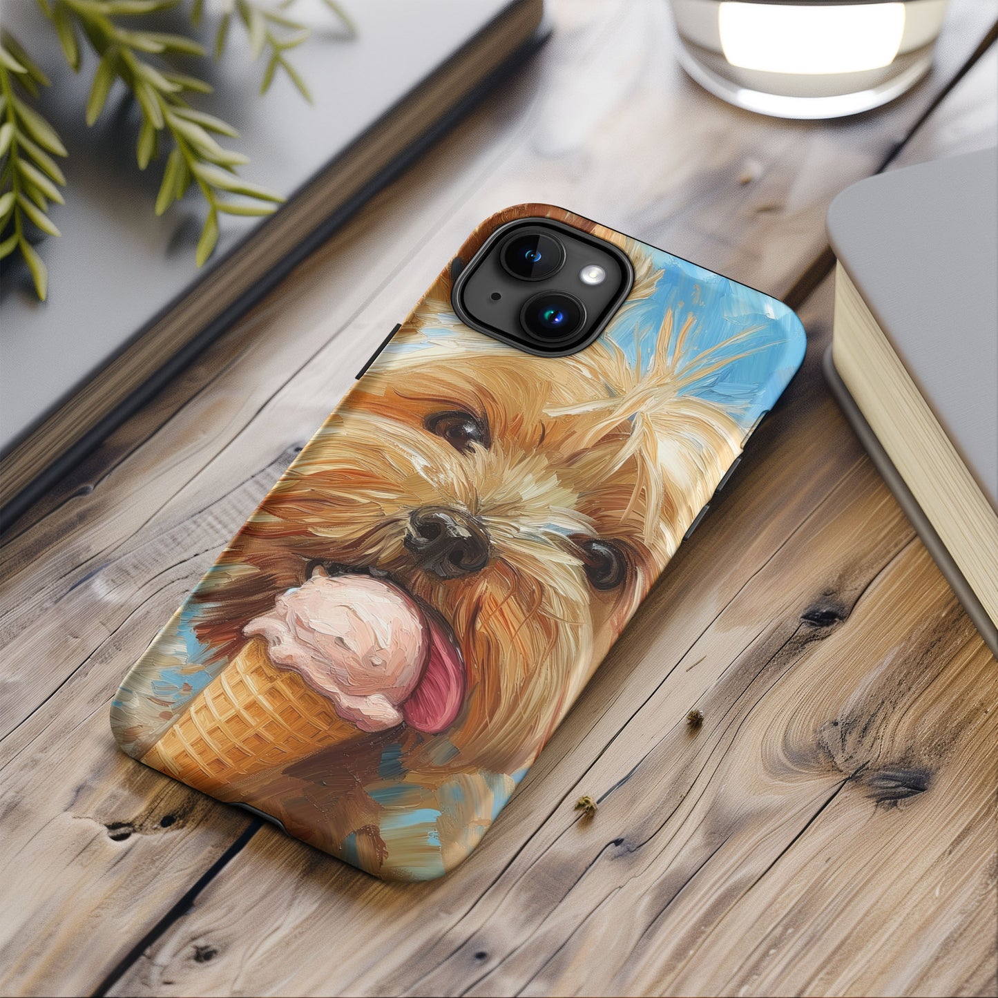 Yorkie Puppy Dog with Ice Cream Tough Case For iPhone