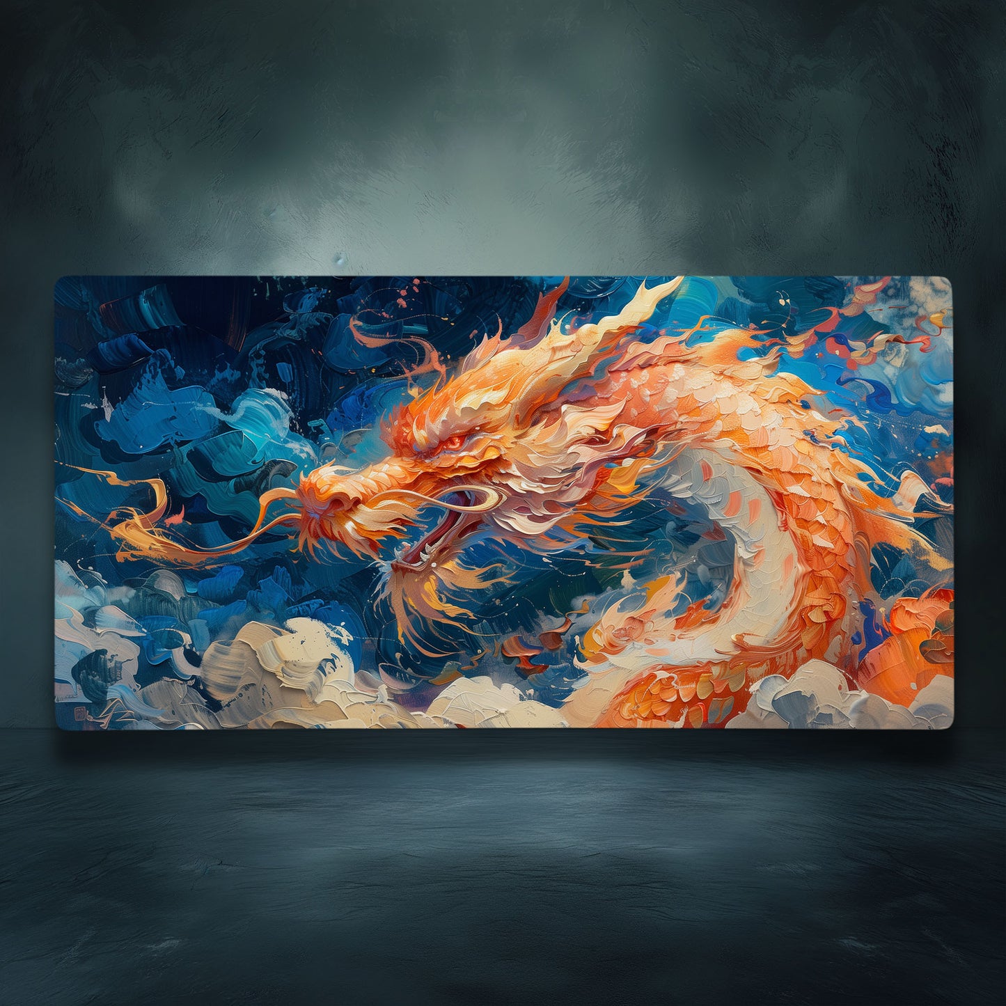 Fire Orange Dragon White Blue Extended XL Gaming Mouse Pad