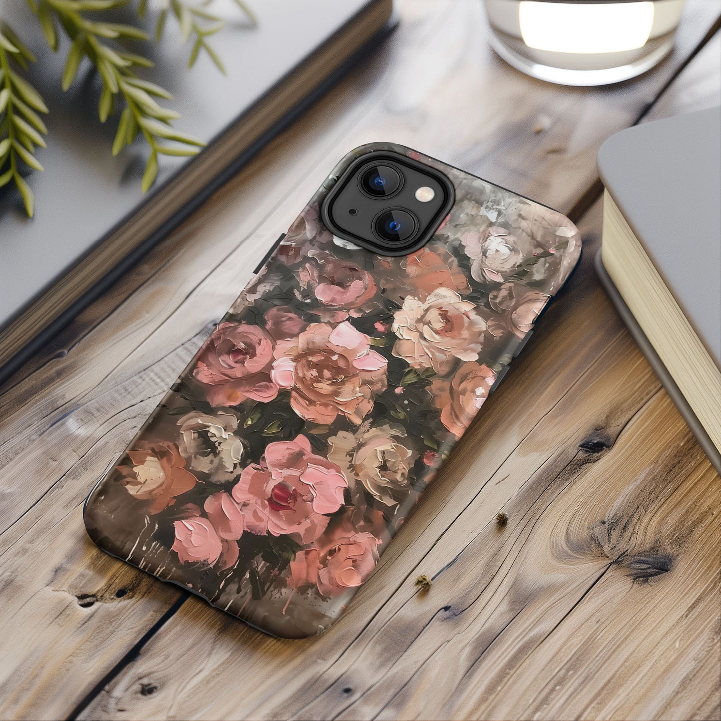 Brown and Pink Roses Cottage Core Tough Case For iPhone