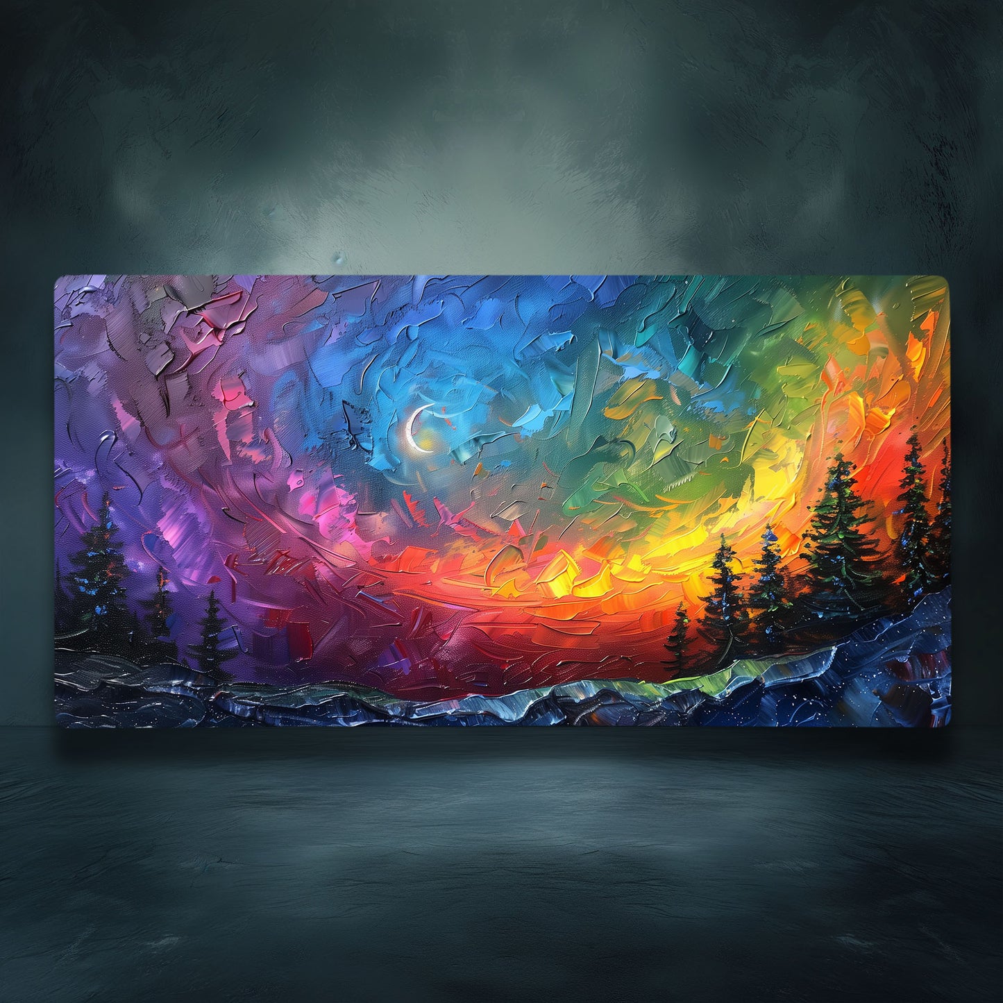 Aurora Borealis Northern Lights Impasto Colorful Landscape Extended XL Gaming Mouse Pad