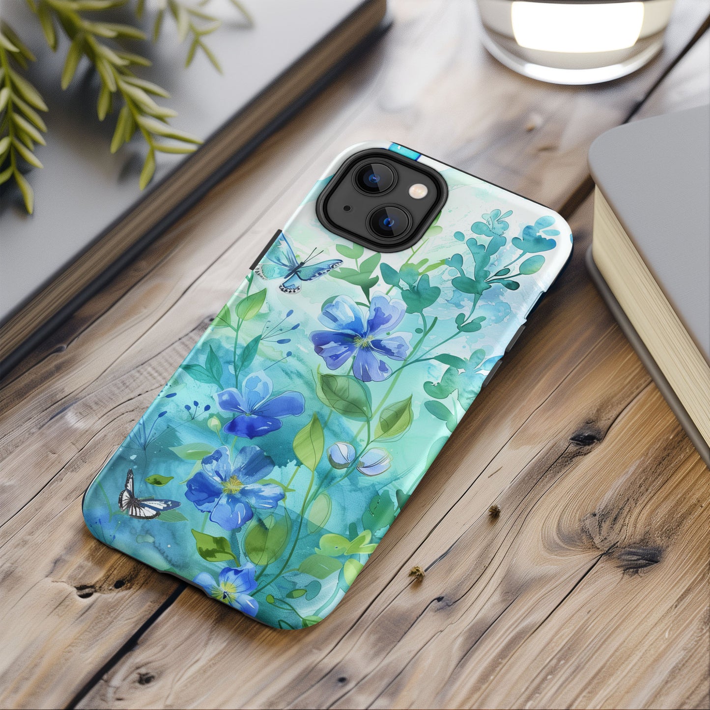 Blue Butterfly Spring Floral Tough Case For iPhone