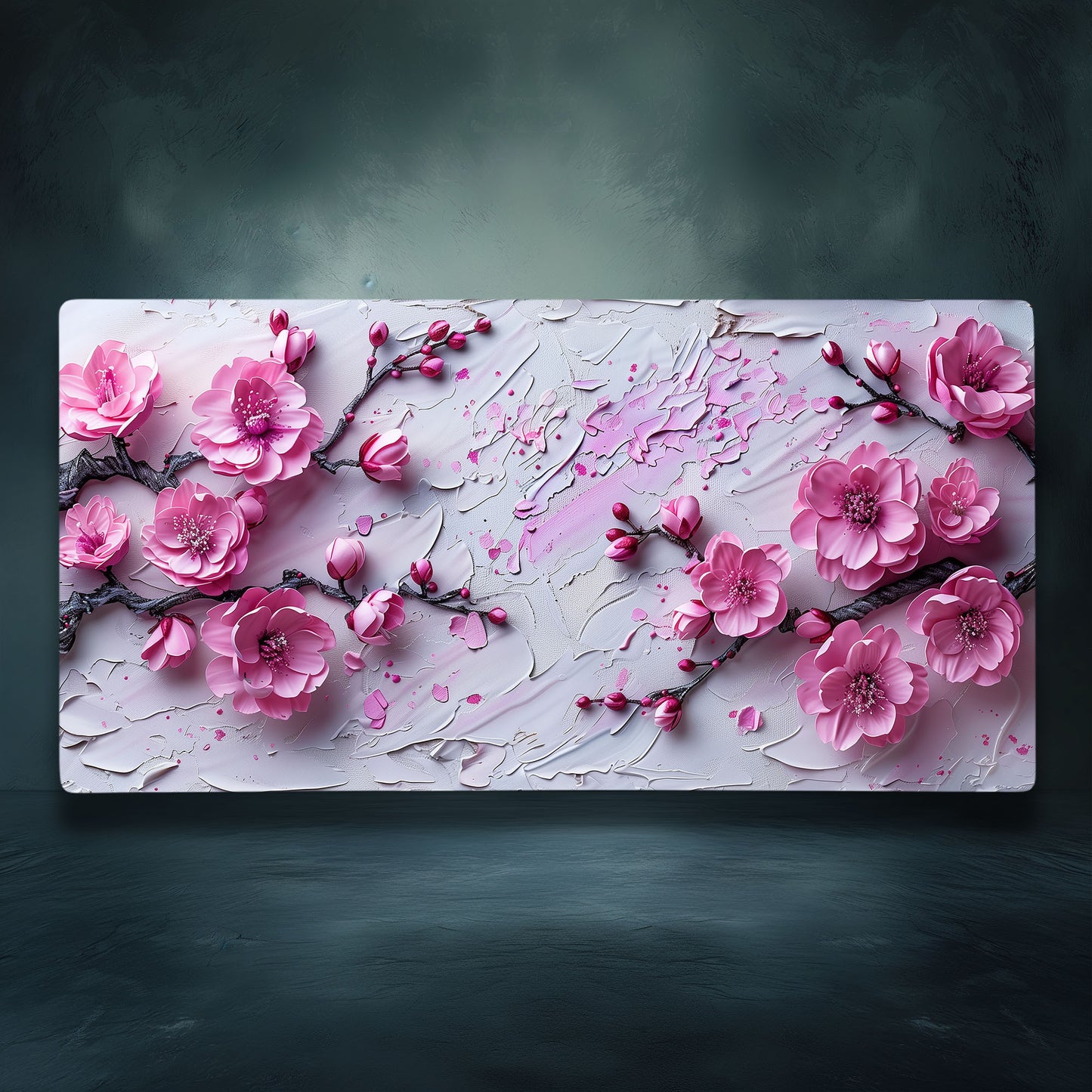 Impasto Style Cherry Blossoms White Pink Extended XL Gaming Mouse Pad