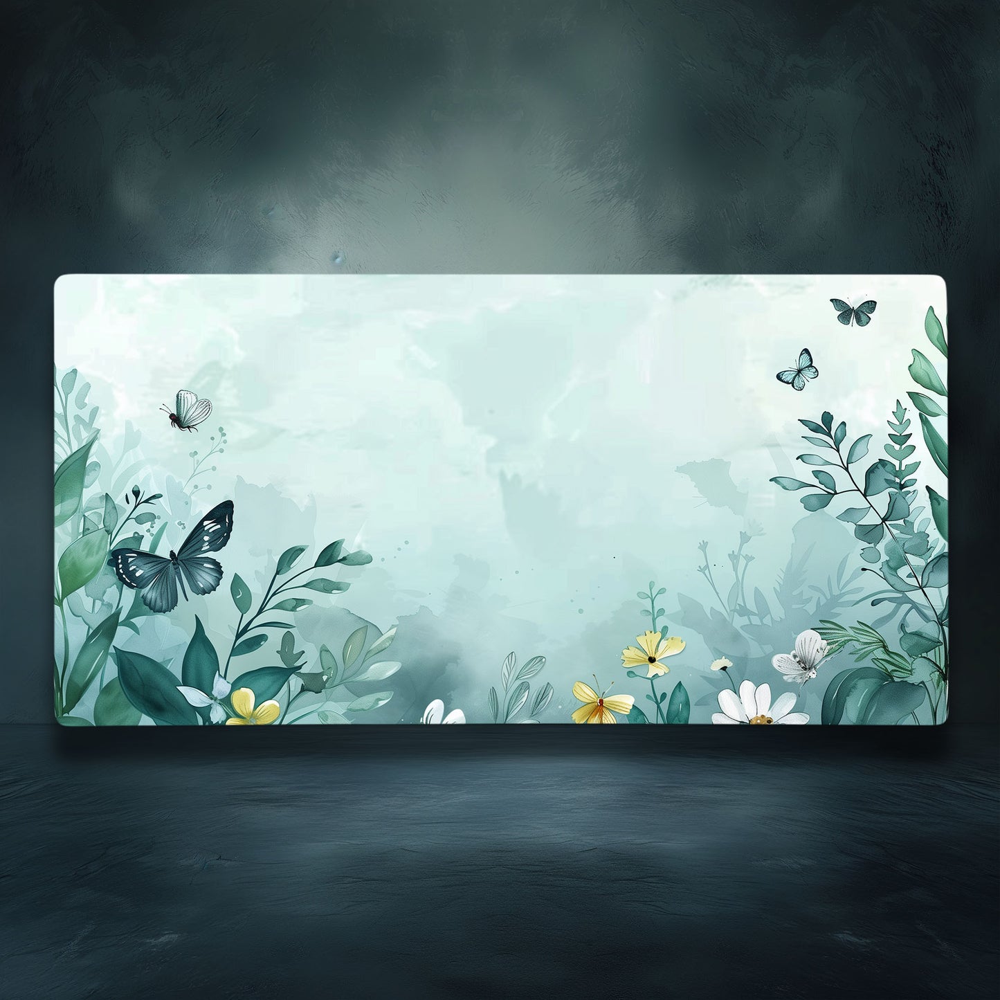 Aqua Blue Floral Butterfly Misty Extended XL Gaming Mouse Pad