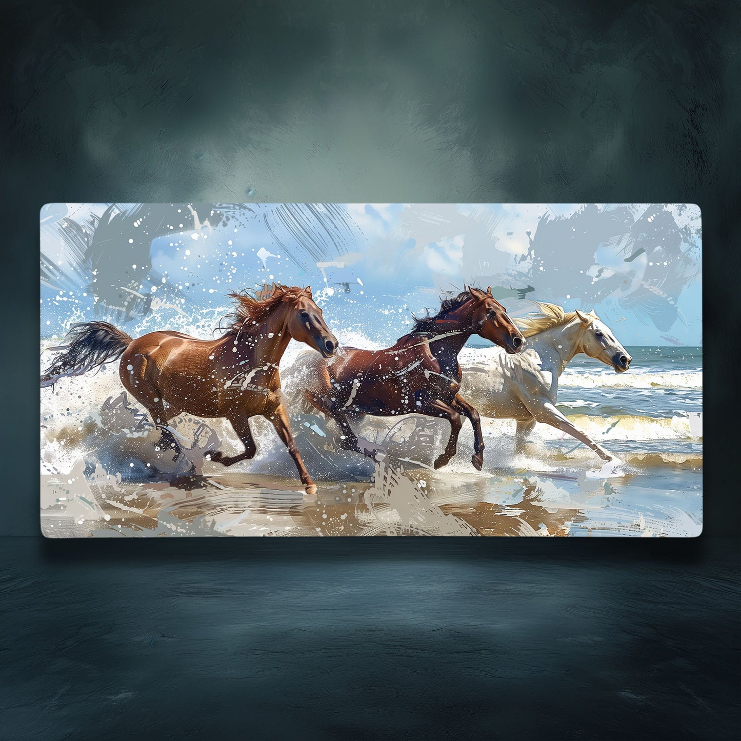 Wild Horses Running Free Oceanside Landscape Extended XL Gaming Mouse Pad