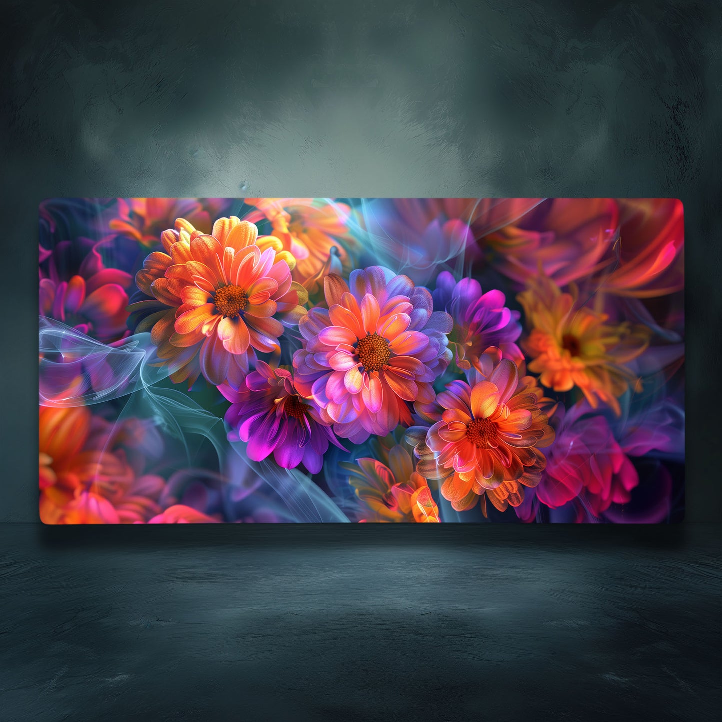 Fluorescent Neon Pop Chrysanthemum Floral Extended XL Gaming Mouse Pad