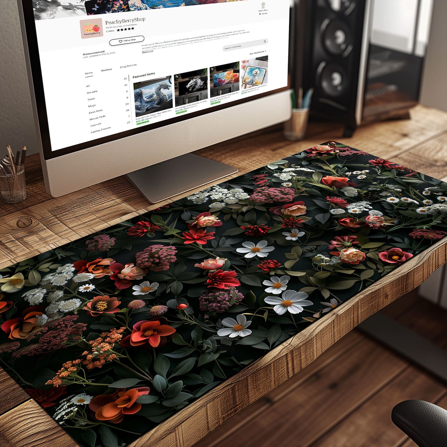 Cottagecore Moody Floral Extended XL Gaming Mouse Pad